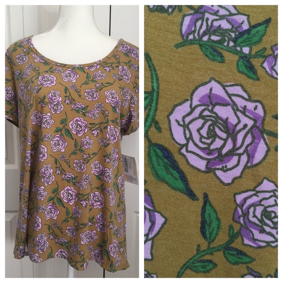 LuLaRoe | Mustard and Purple Rose Floral Classic T - Picture 1 of 8